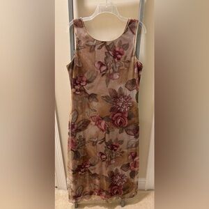 Connected Apparel Brown & Maroon Floral Dress